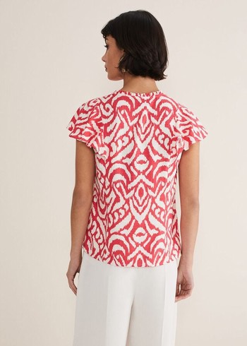 Phase Eight Dalia Ikat Ruffle Shirts Red/White Canada | YDAMTH-412